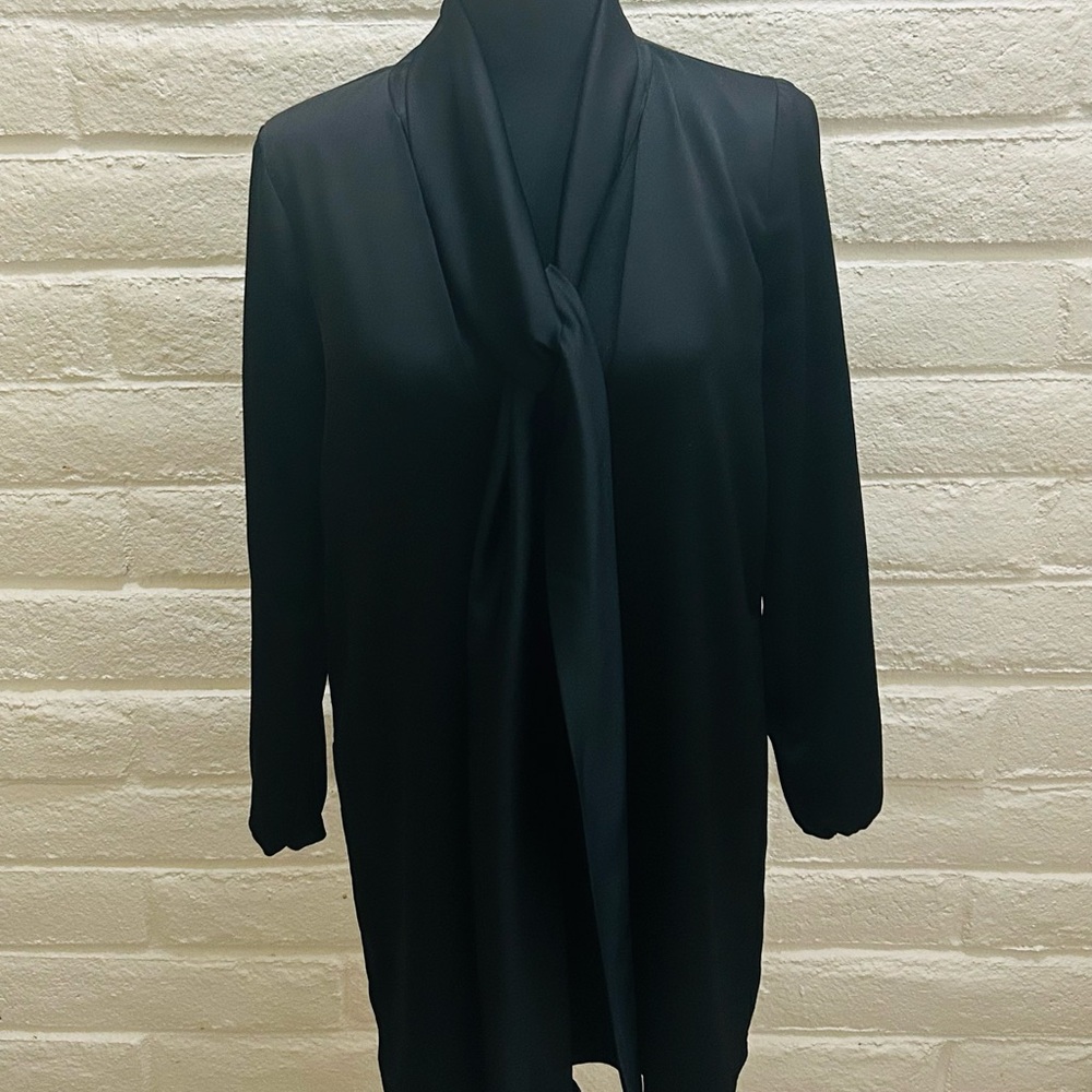 XS Nasty Gal Black Satin Feel Dress with Neck/Decollete Wrap